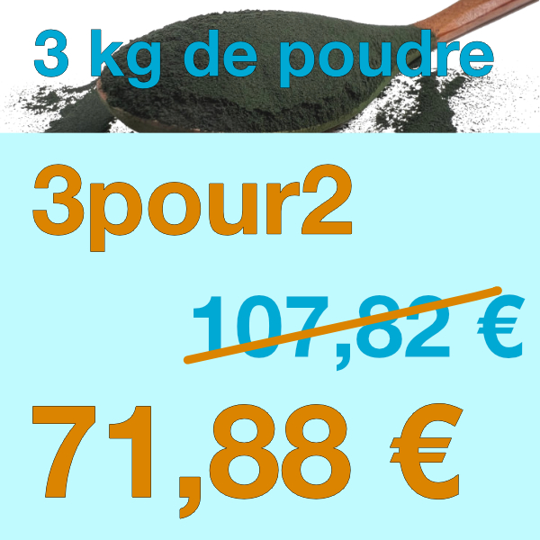 Achetez 3 et ne payez que 2 kg de poudre de spiruline BIO